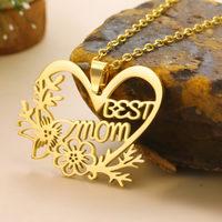 Best Mom Heart Necklace for Women Stainless Steel Gold Colour Floral Cutout 1171