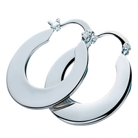 Silver Plated Alloy Flat Round Hoop Earrings for Women, Hinged Snap Closure 1419