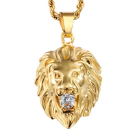 Hip Hop Oversized 3D Gold Plated Lion Head Pendant Necklace Men: Iced Out 662