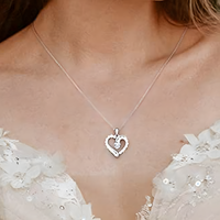 Luxury Paved Heart Necklace - Dazzling Cubic Zirconia Silver Tone for Women B72