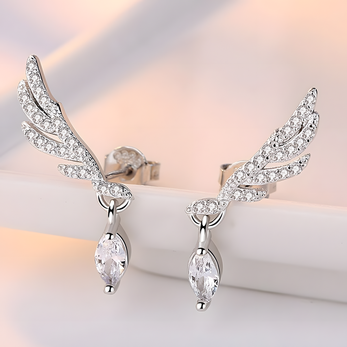 Feather Wing Crystal Stud Earring for Women – Trendy Angel Wing Design 1057