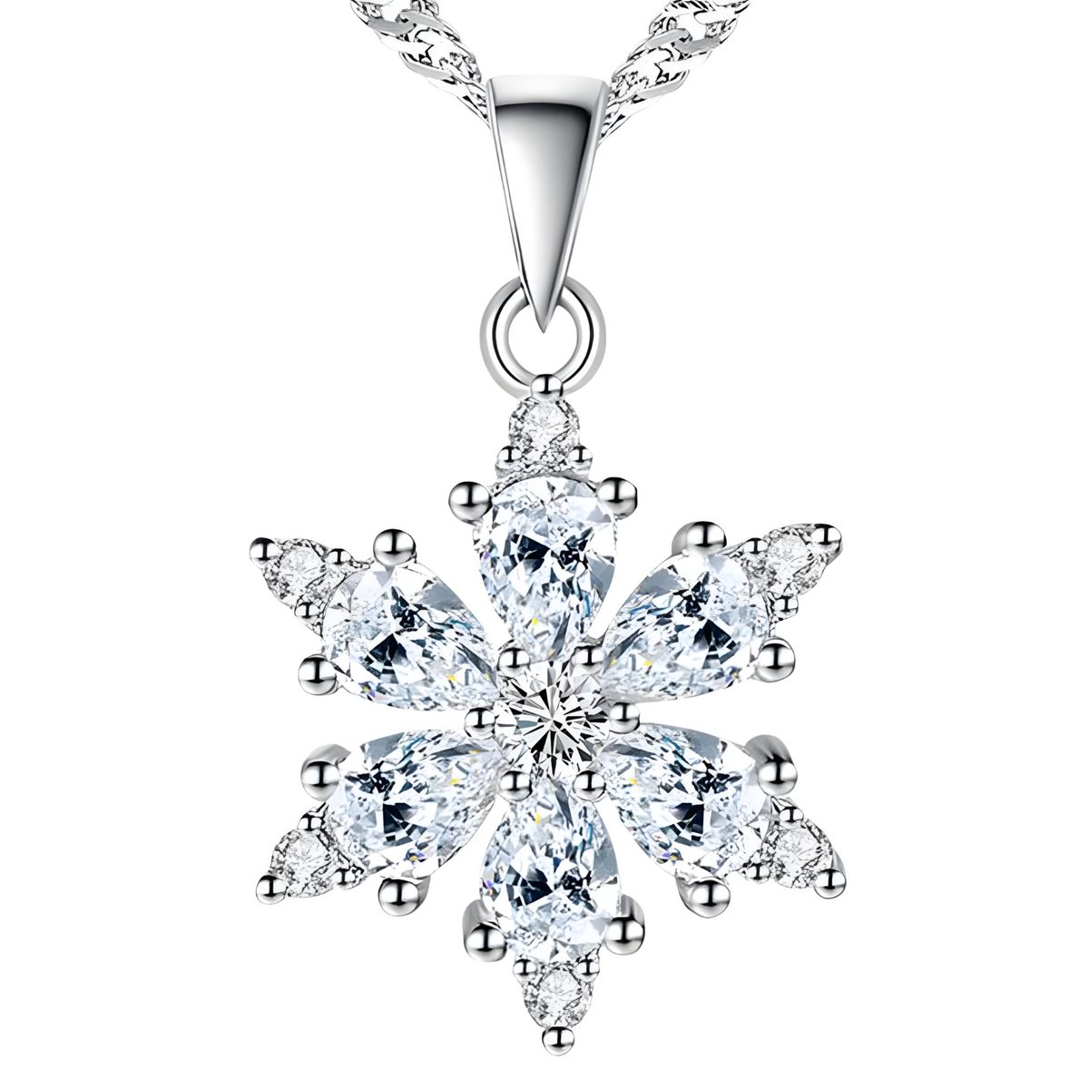 Sparkling Snowflake Pendant Necklace for Women – Brilliant Crystal Ice-Star 462