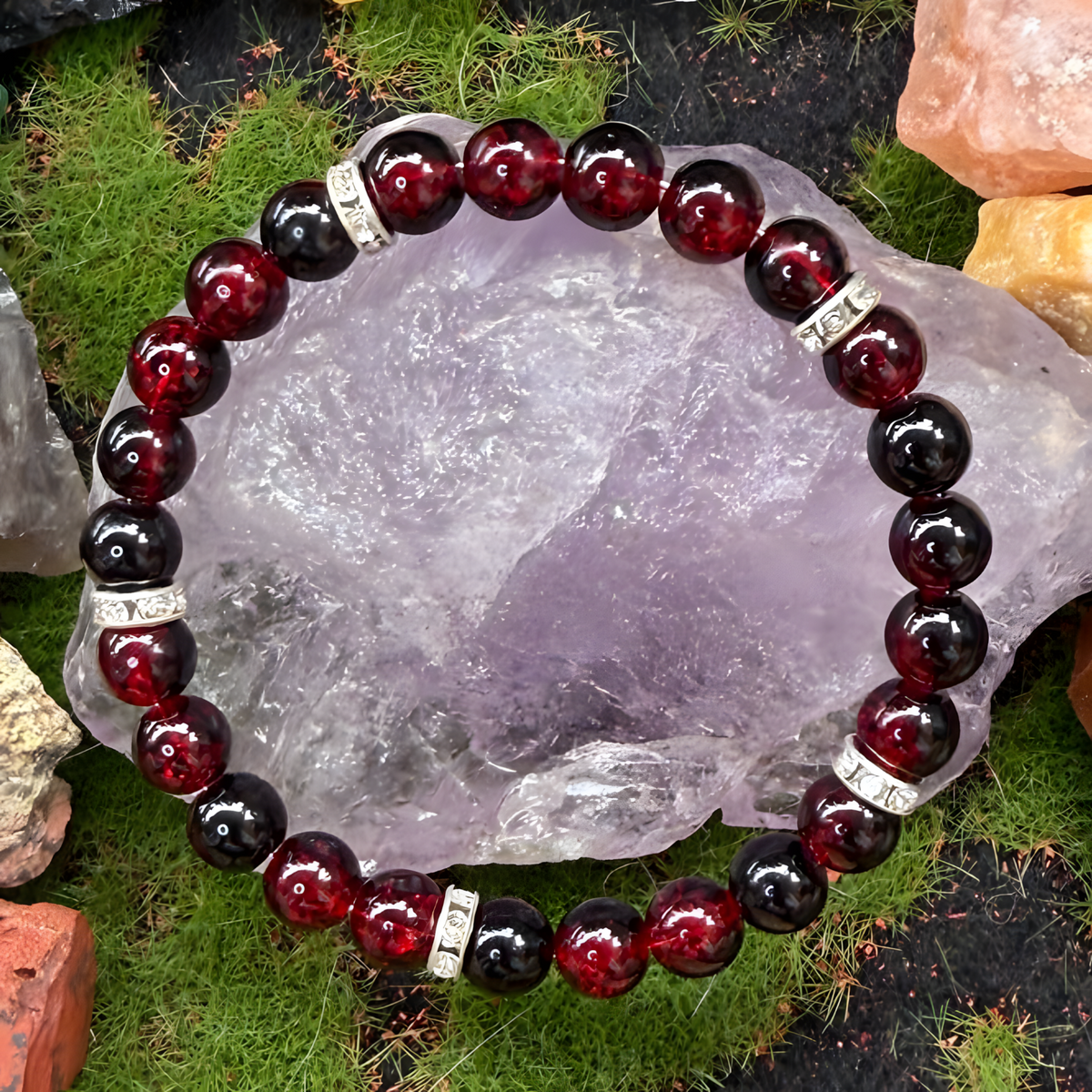Anti Anxiety Style Red Black Beaded Bracelet 8mm Round Acrylic Beads 1743
