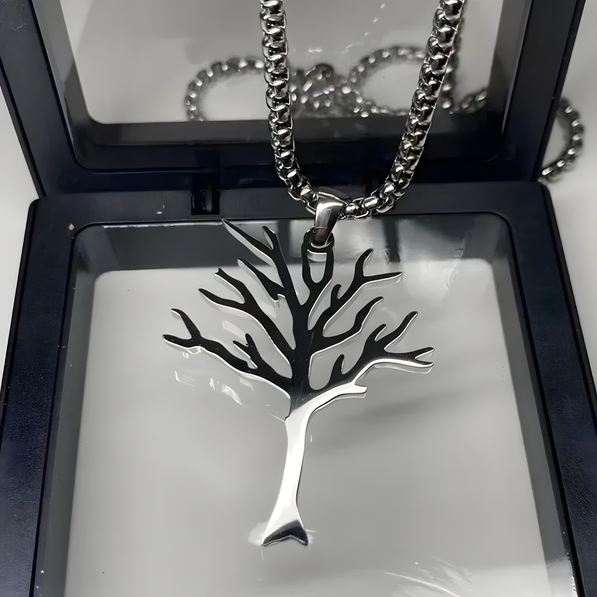 Stainless Steel Tree of Life Pendant Necklace - Modern Silver Tone Charm B85