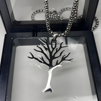 Stainless Steel Tree of Life Pendant Necklace - Modern Silver Tone Charm B85