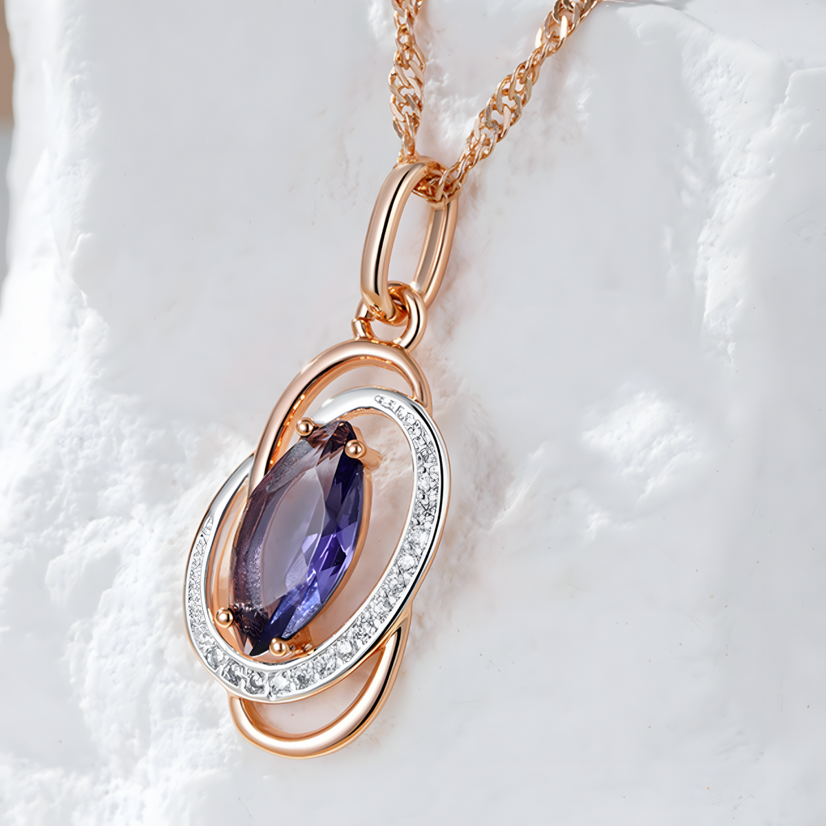 585 Rose Gold & Silver Tone Geometric Pendant Necklace – Copper Pendant 1270