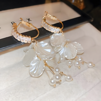 Long Floral Pearl Earrings for Women – Irregular White Petal Leaf Design 793
