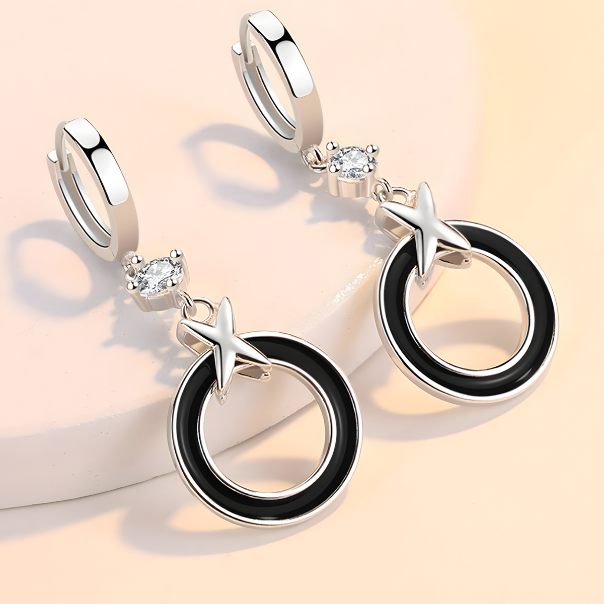 Elegant Sterling Silver Circle Drop Earrings with Sparkling Cubic Zirconia 495