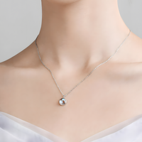 Copper Necklace with Cubic Zirconia Round Pendant for Women, Blue Moonstone 1257