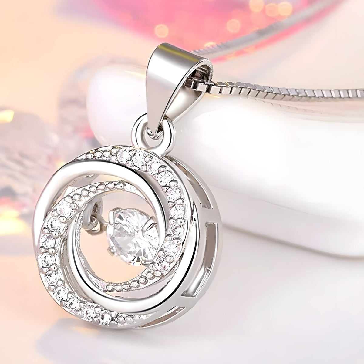 925 Sterling Silver Women Jewelry Gift Round Whirl Pendant Necklaces Fashion 263