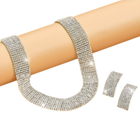 3PCS Silver Rhinestone Necklace and Earrings Set for Women–Classic Geometric 670
