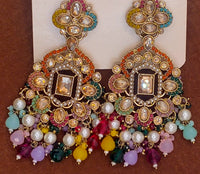 Elegant Bollywood Inspired Gold Kundan Earrings - Traditional Indian Jewelry 196