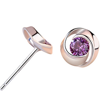 Purple Crystal Swirl Stud Earrings Women Elegant Round Cut CZ in 925 Silver 951