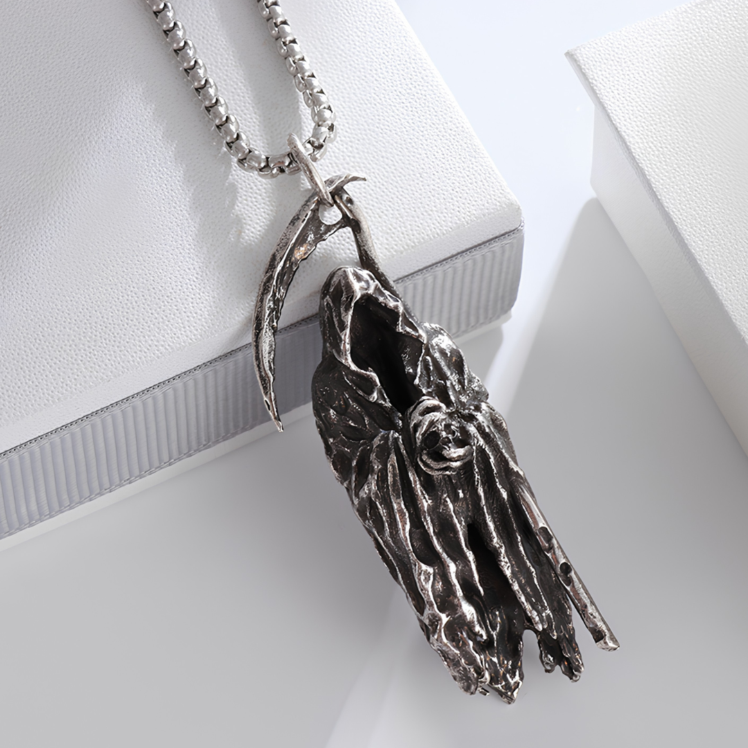 Unified Jewellery Grim Reaper Scythe Pendant Necklace 60cm Chain Gothic 6cm 1892