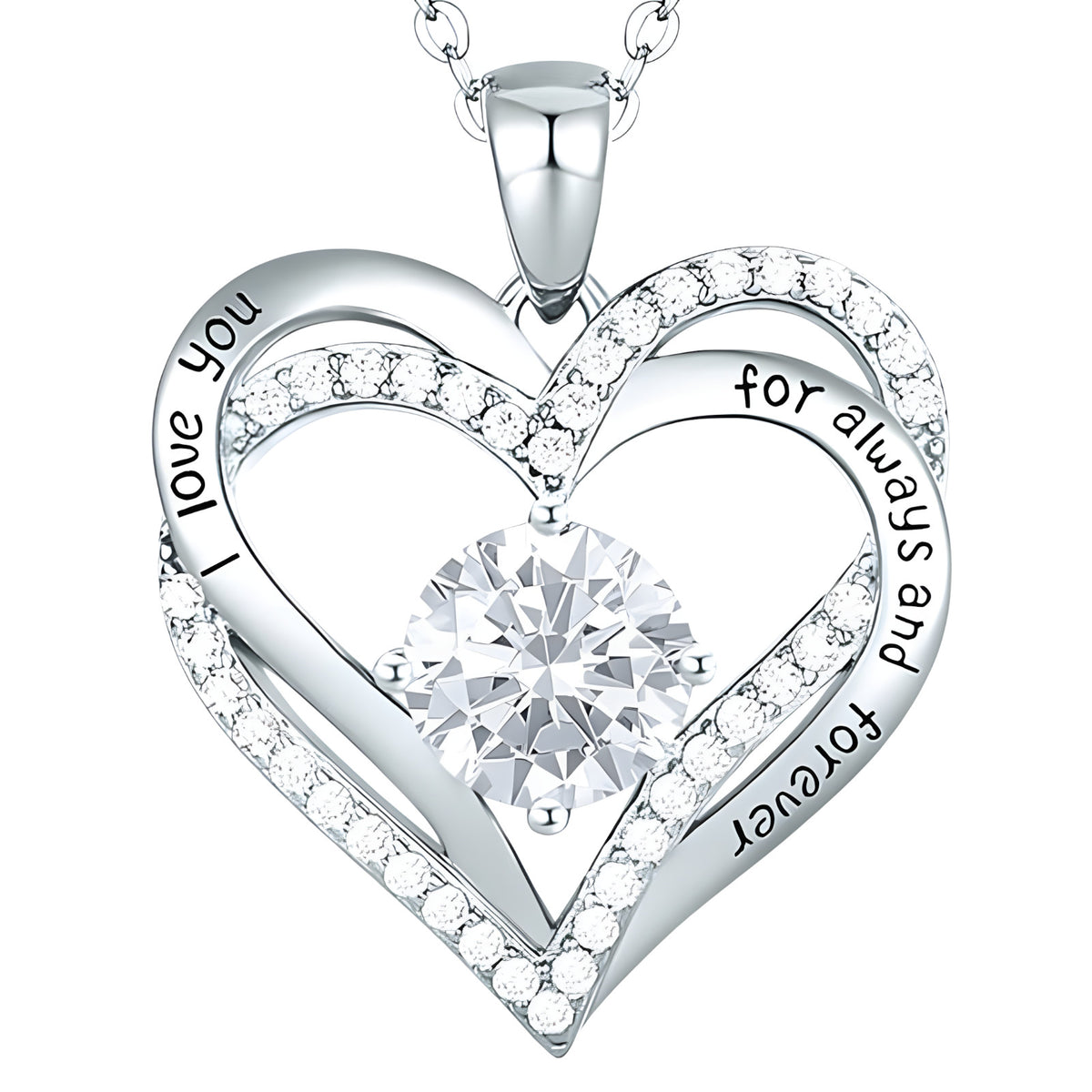 Crystal Clear Zircon Heart Necklace For Women Rhodium-Plated Base Metal B276