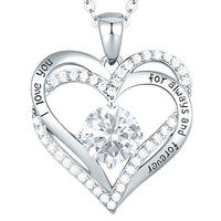 Crystal Clear Zircon Heart Necklace For Women Rhodium-Plated Base Metal B276