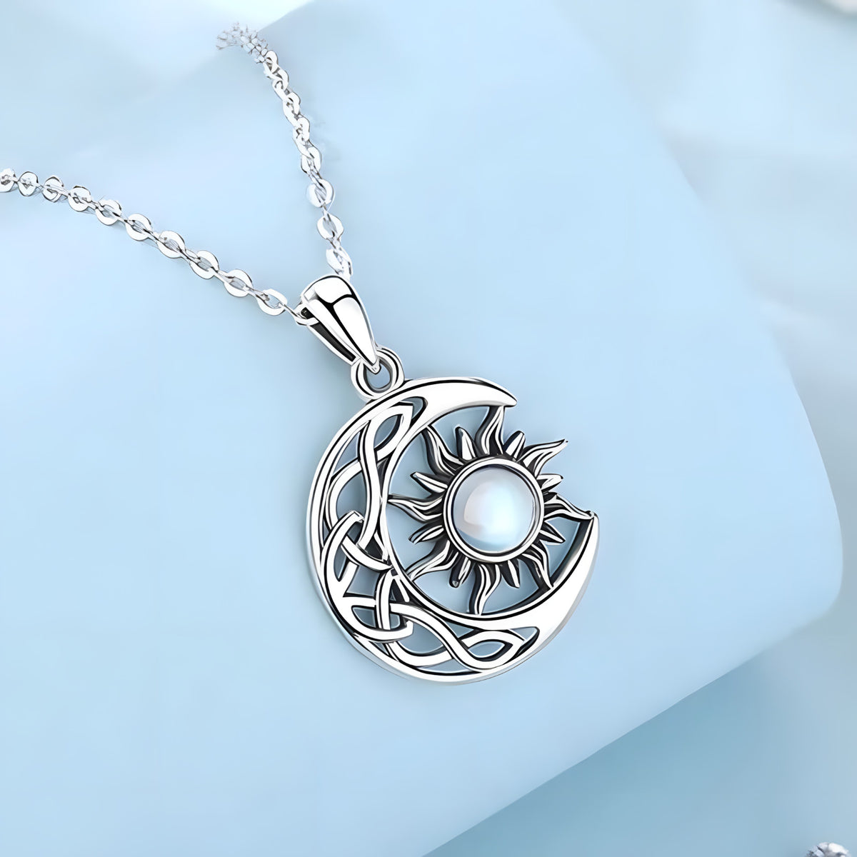 Celtic Crescent Moon Sun Pendant Necklace for Women – Copper Alloy Moon 1094
