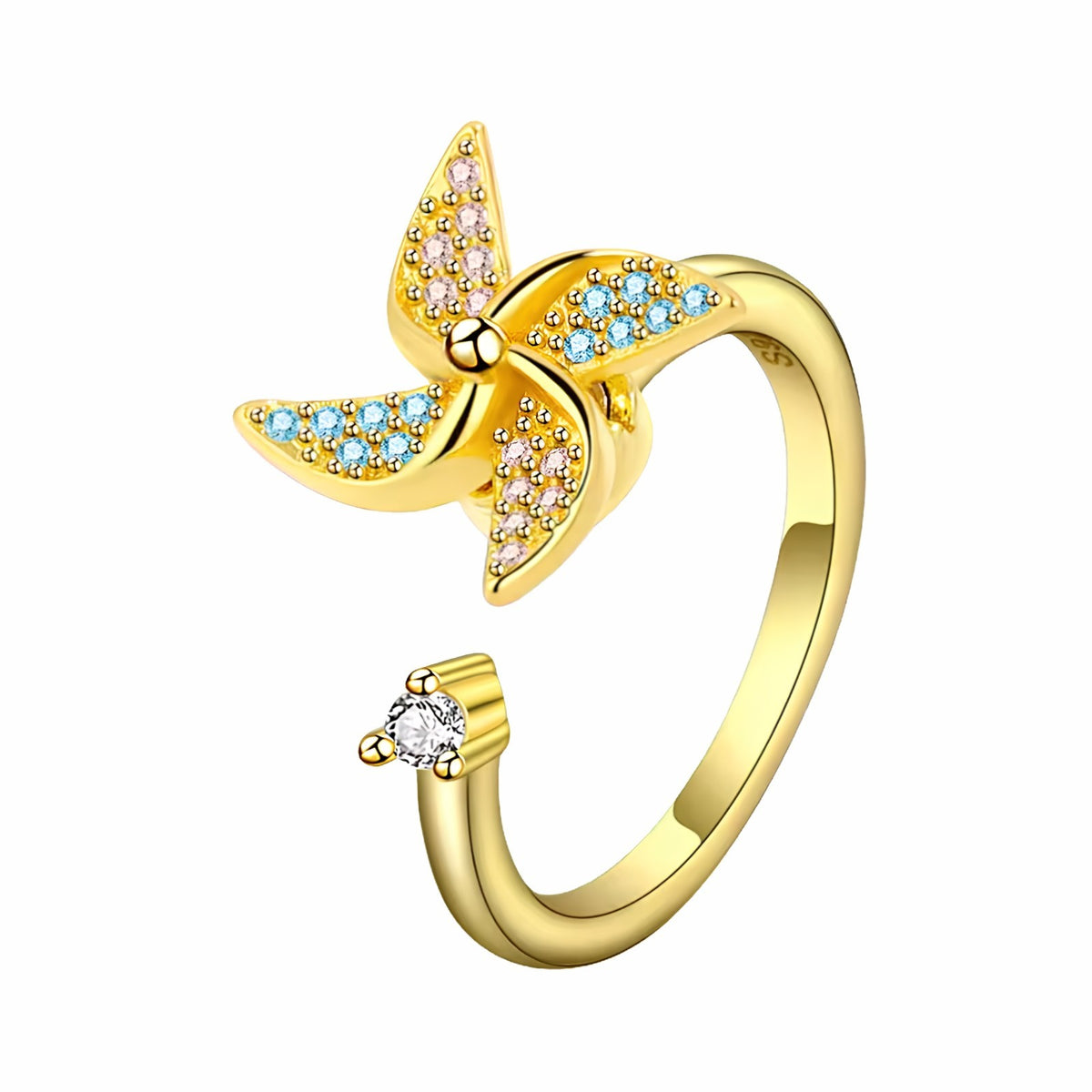 Pinwheel Spinner Ring Adjustable Open Band Spinning Rotating Fidget Ring 1564