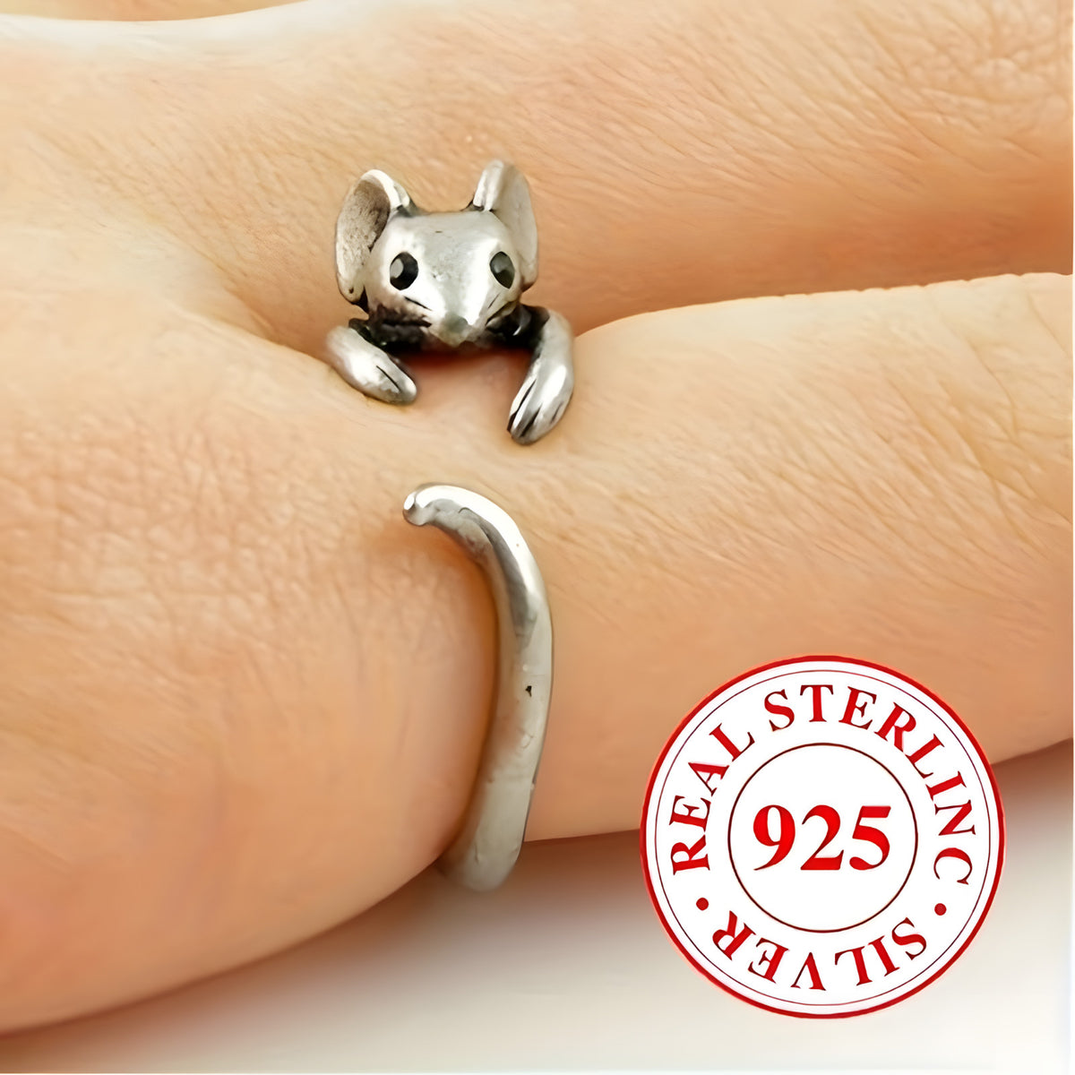 Cute Mouse Ring 🐭 | 925 Sterling Silver Adjustable Open Wrap Ring Girls 535