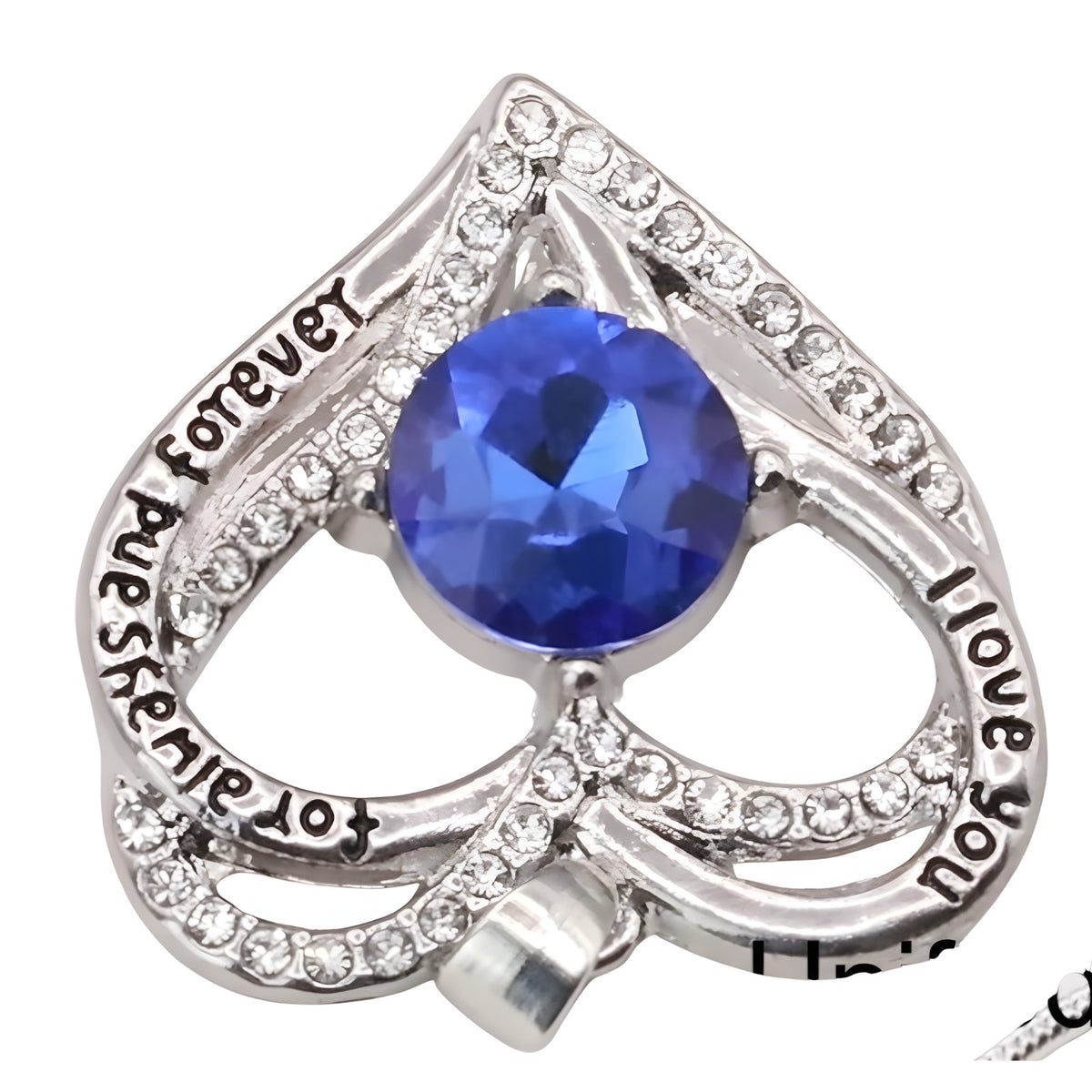 Heart Shaped Sapphire Blue Zircon Necklace For Women Rhodium-Plated Base B273