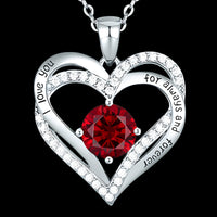 Garnet Ruby Red Zircon Heart Necklace For Women Rhodium-Plated Base Metal B274