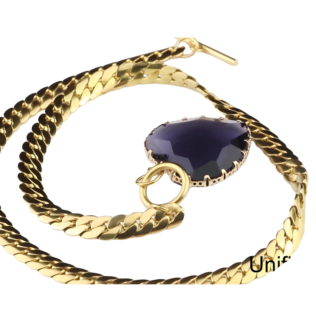 Purple Heart Pendant Necklace 40cm Statement Toggle Chain Clavicle Collar  1330