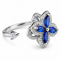 Blue Petal Spinner Ring Rotatable Adjustable Open Band Spinning Fidget Ring 1558