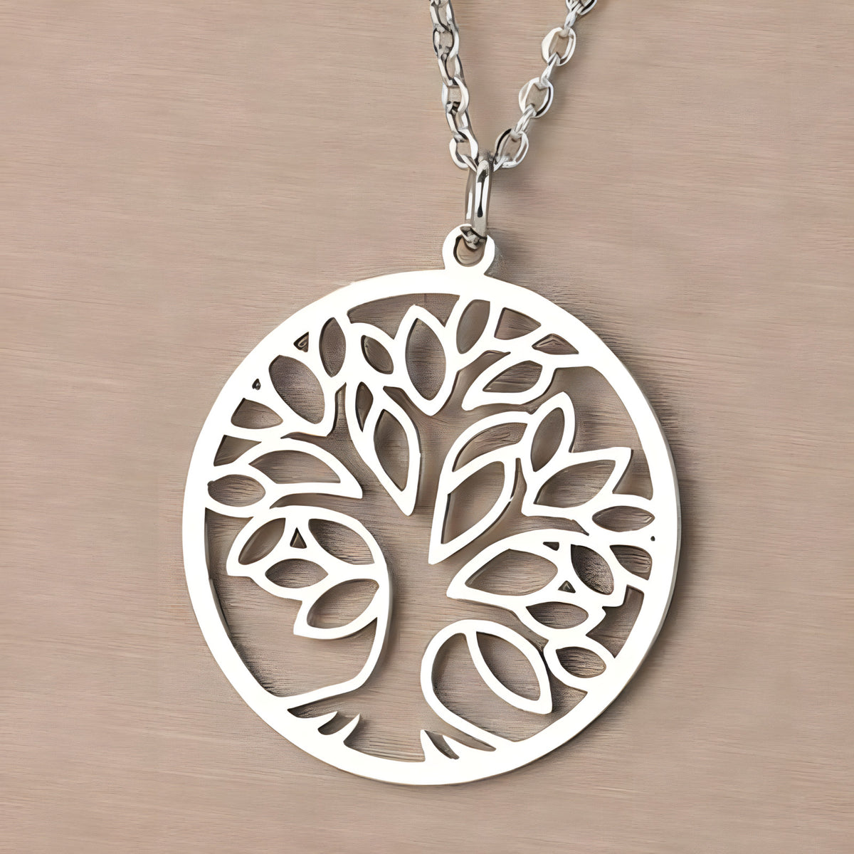 Tree of Life Necklace for Women Stainless Steel Round Pendant Link Chain 1098
