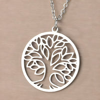 Tree of Life Necklace for Women Stainless Steel Round Pendant Link Chain 1098