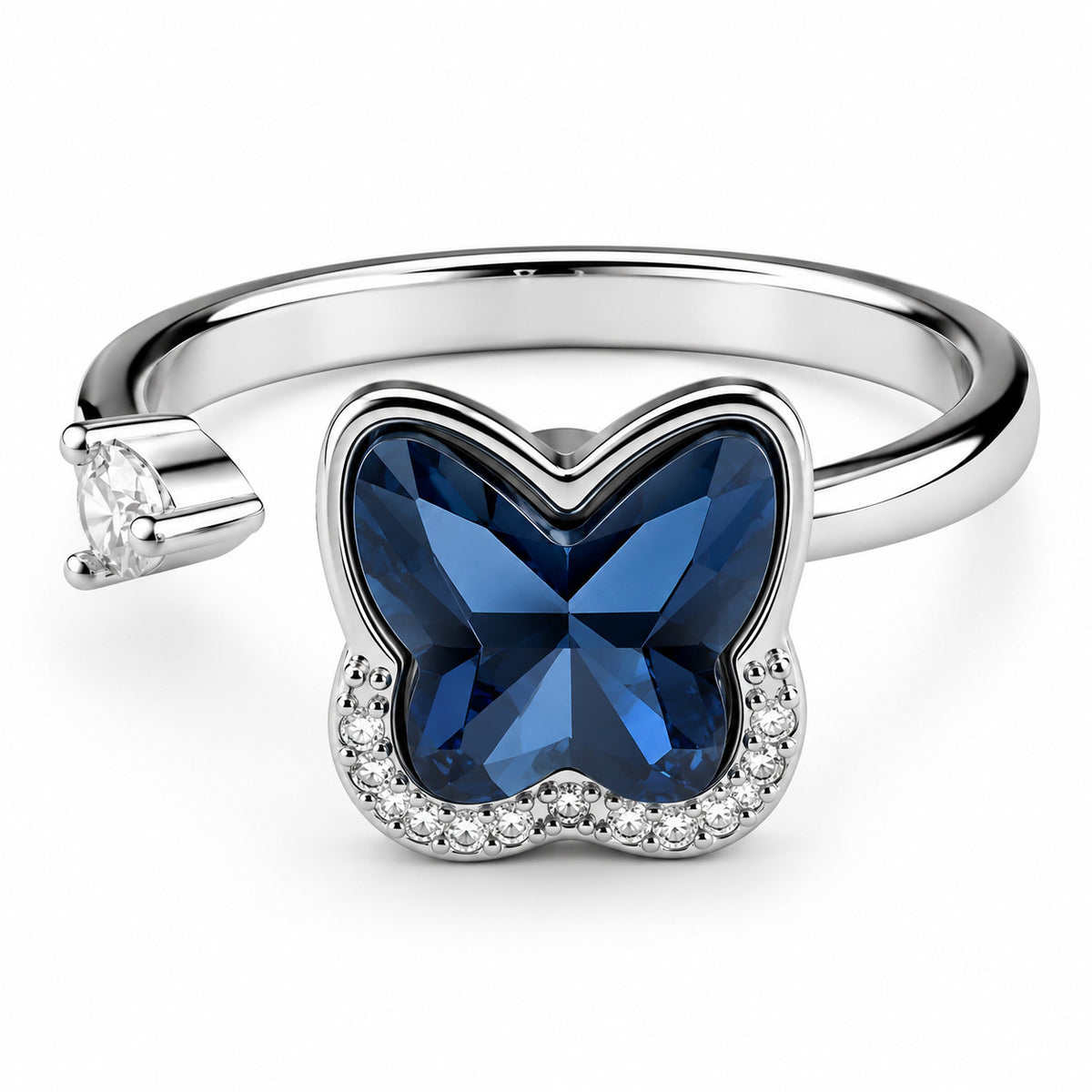 Rotatable Spin Ring Blue Butterfly Spinner Ring Adjustable Open Spinning 1553
