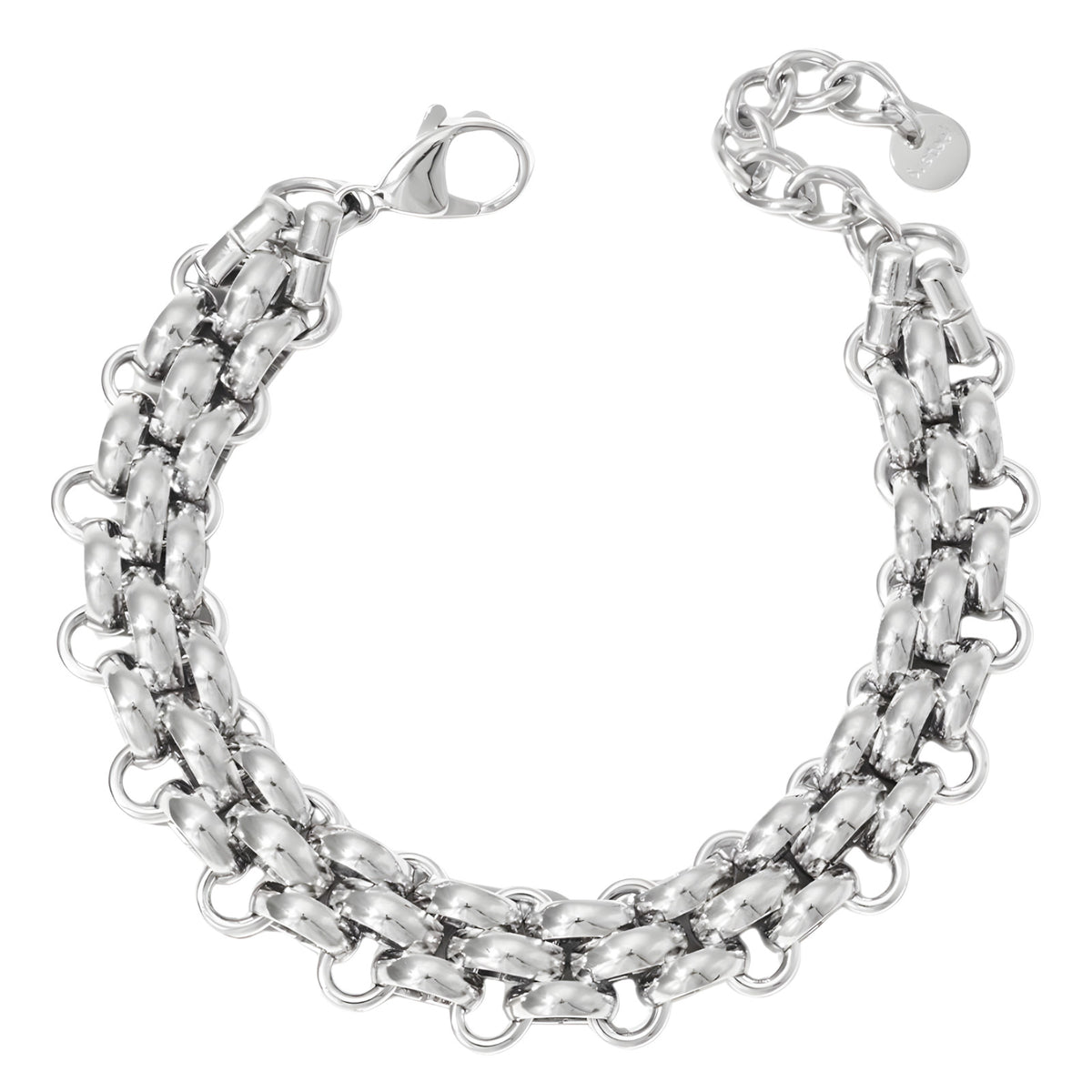 Silver Colour Chunky Chain Bracelet For Women, Luxury Woven Link Bracelet B333