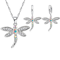 Cubic Zirconia 925 Sterling Silver Dragonfly Pendant Necklace Earrings Sets 534