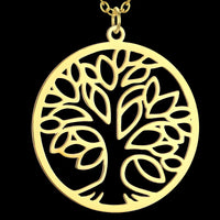 Tree of Life Necklace for Women – Gold Stainless Steel 26mm Round Pendant 1099