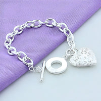 Heart Charm Bracelet, 20cm Chunky Link Chain with Openwork Heart Pendant 1880