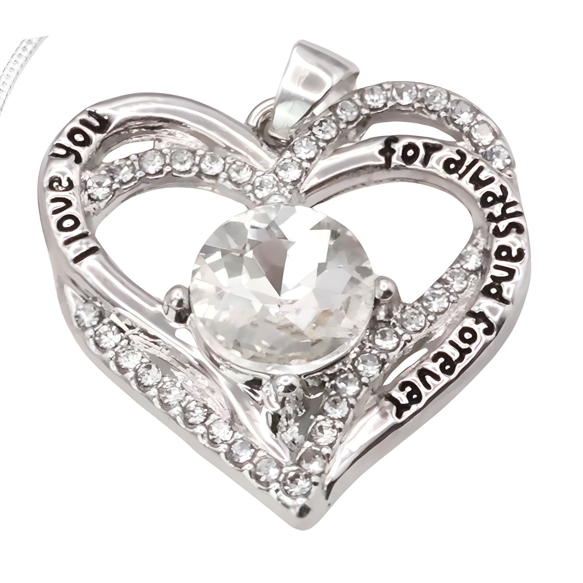 Crystal Clear Zircon Heart Necklace For Women Rhodium-Plated Base Metal B276
