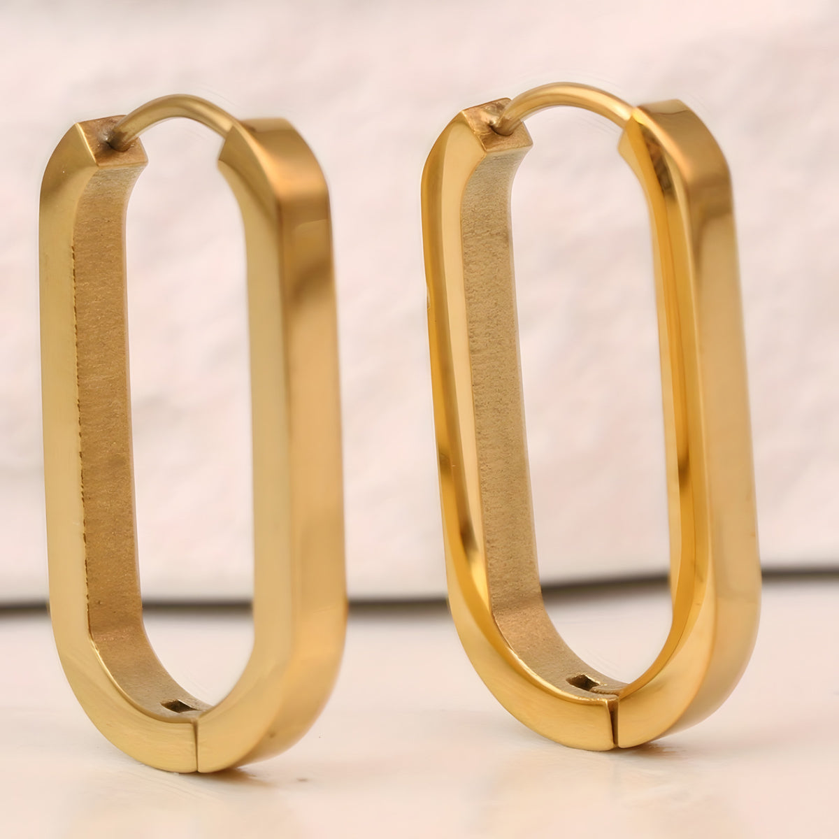 Gold Hoop Earrings Women, Small Stainless Steel Geometric Triangle Rectangle 549