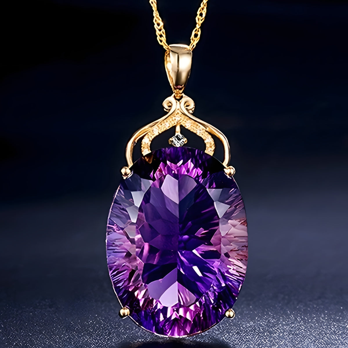 Goddess Queen Crown Necklace, Oval Water Drop Purple Crystal Pendant 552