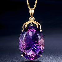 Goddess Queen Crown Necklace, Oval Water Drop Purple Crystal Pendant 552