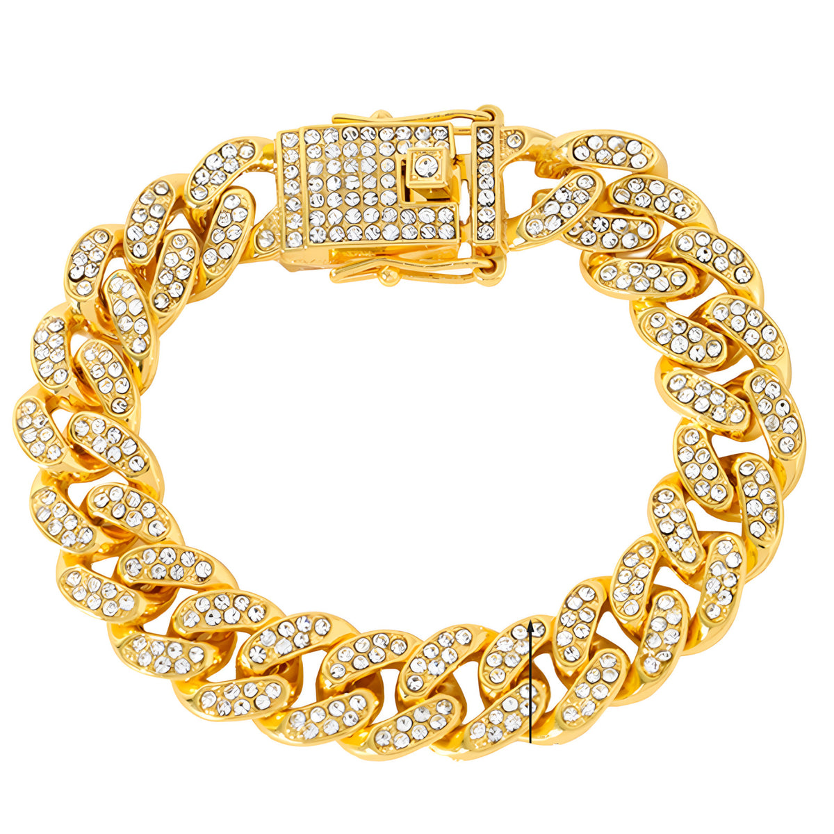 Gold Colour Cuban Link Bracelet For Women Men, Clear Rhinestone Pave Curb B329