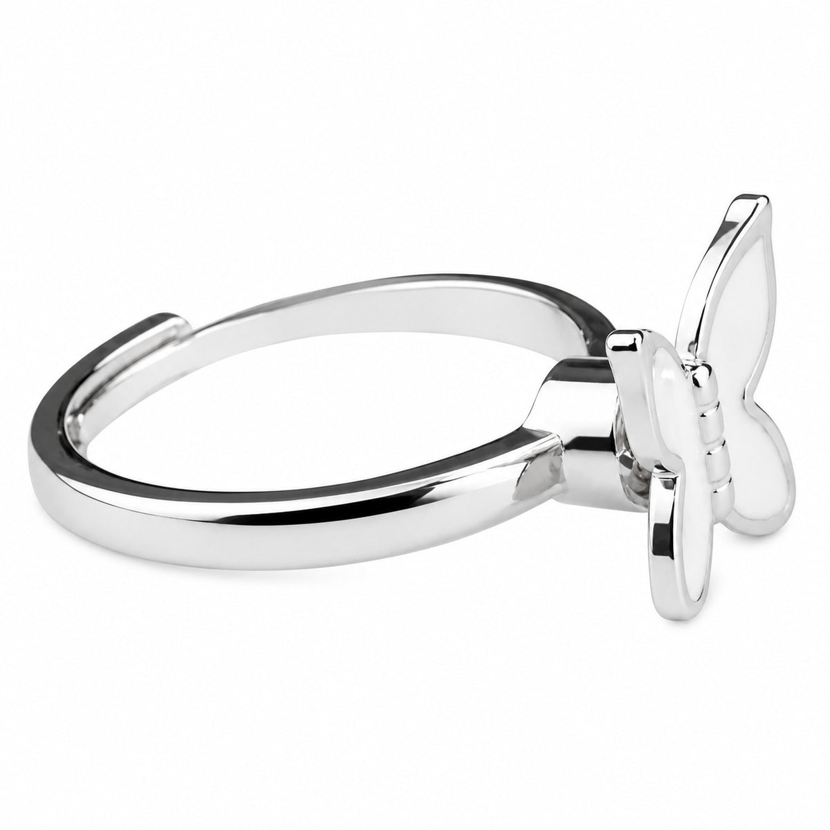 Adjustable Butterfly Ring Silver Tone Open Band Ring White Statement 1580