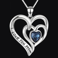 Double Heart Necklace For Women Love You Mom Pendant Blue Heart Crystal 1314