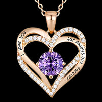 14K Rose Gold-Tone Plated Royal Amethyst Purple Zircon Engraved Love You B279