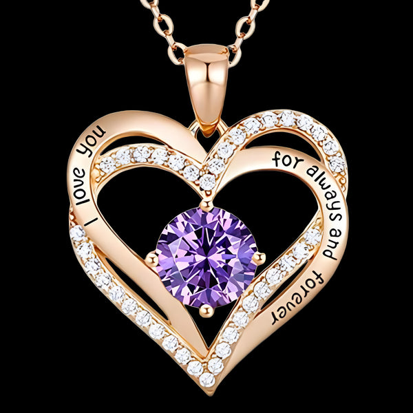 14K Rose Gold-Tone Plated Royal Amethyst Purple Zircon Engraved Love You B279