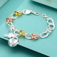 Premium Multicolour Link Charm Bracelet Heart Padlock Key Crystal CharM 1876