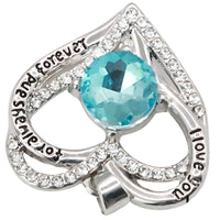 Love Heart Pendant Necklace For Women Rhodium-Plated Base Metal Aqua Blue B272