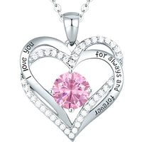 Heart Shaped Zircon Necklace For Women Stainless Steel Pendant Pink Stone B269