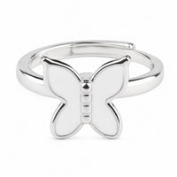 Adjustable Butterfly Ring Silver Tone Open Band Ring White Statement 1580