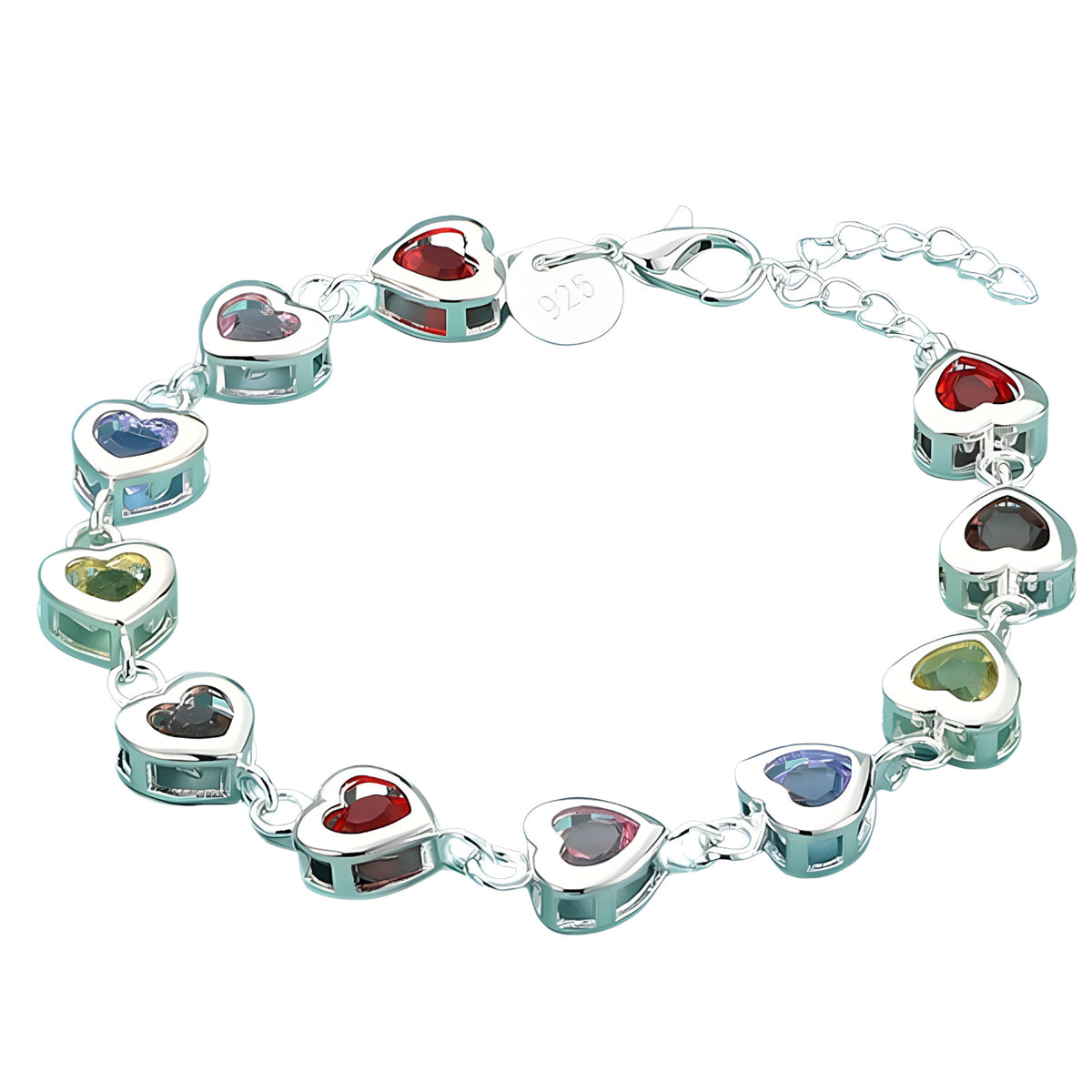 Unified Jewellery Multicolour Heart Crystal Tennis Bracelet Adjustable Wome 1865