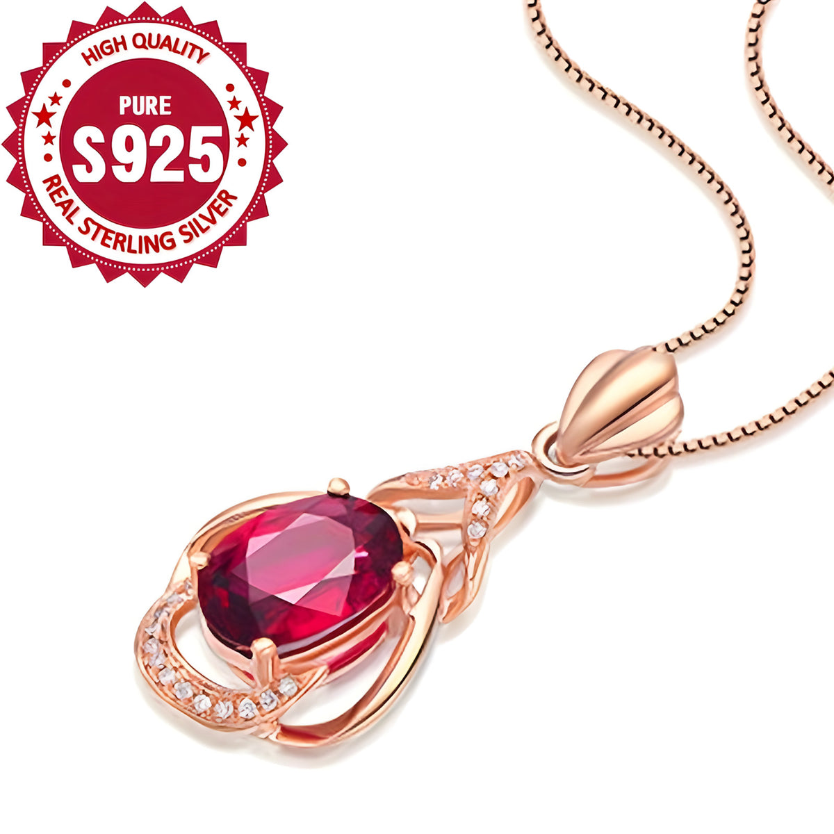14k Rose Gold Plated Sterling Silver Gourd Flower Pendant Necklace for Women 540