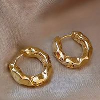 Vintage Gold Irregular Hammered Chunky Earrings Women Minimalist Geometric 547